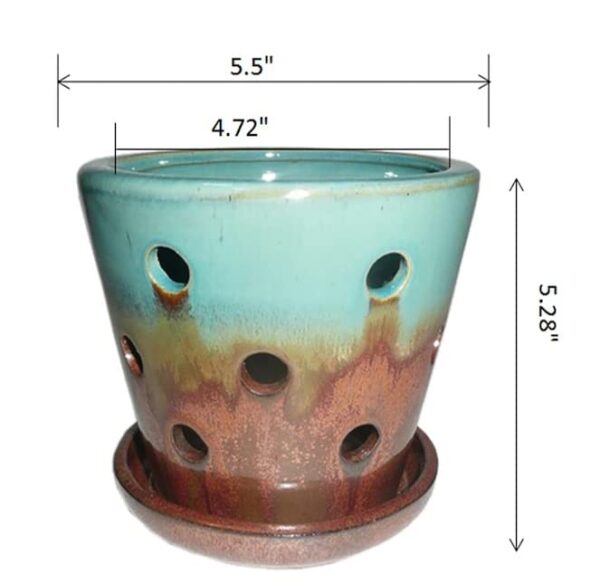 Votaniki Copper Green Ceramic Planter with Drainage Holes - Easy Plant Repotting, Healthy Air Circulation, Indoor/Outdoor