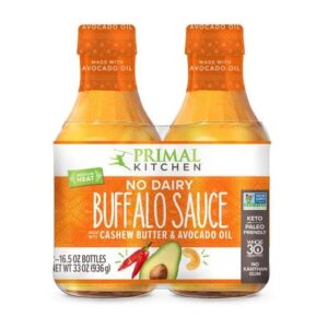 Buffalo Sauce Medium Heat Keto Friendly No Dairy Made with Avocado Oil 2 Glass Bottles NT.WT.16.5 oz each. By Primal Kitchen