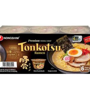 Nongshim Tonkotsu Ramen Premium Noodle Soup, Spicy Sauce, Rich Pork Broth, 3.56 oz, 6 ct, By Whizzotech