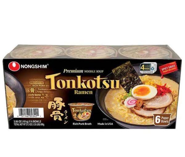 Nongshim Tonkotsu Ramen Premium Noodle Soup, Spicy Sauce, Rich Pork Broth, 3.56 oz, 6 ct, By Whizzotech