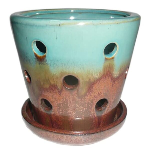 Votaniki Copper Green Ceramic Planter with Drainage Holes - Easy Plant Repotting, Healthy Air Circulation, Indoor/Outdoor