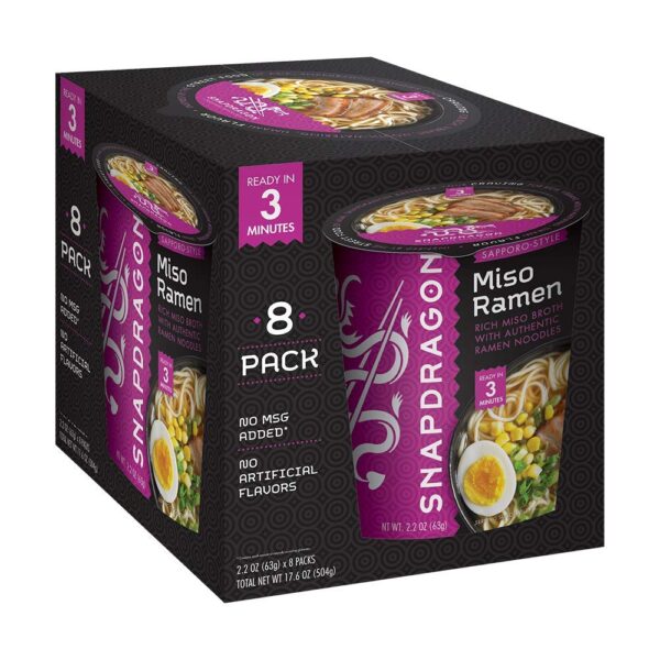 Snapdragon Sapporo-Style Miso Ramen Cups, 2.2 Ounce (Pack of 8) (3 Pack)