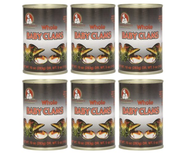 Chefs Quality Whole Baby Clams (6 Pack, Total of 60oz)