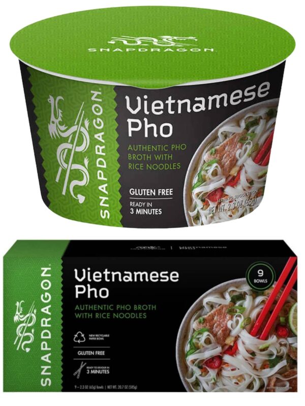 Instant Pho Noodle Bowls Bundle. Includes Nine - 2.1 Oz Snapdragon Vietnamese Pho Bowls in Beef Broth Soup! Snapdragon Vietnamese Pho Noodle Bowls are Gluten Free!