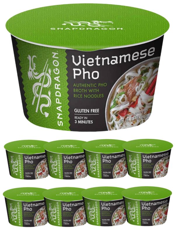 Instant Pho Noodle Bowls Bundle. Includes Nine - 2.1 Oz Snapdragon Vietnamese Pho Bowls in Beef Broth Soup! Snapdragon Vietnamese Pho Noodle Bowls are Gluten Free!